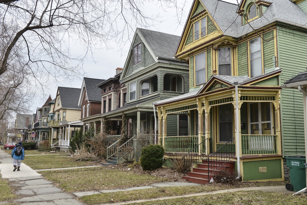Queen Anne style homes in a multitude of colours sit on deep lots in Buffalo.  John Rennison The Hamilton Spectator 4/7/15